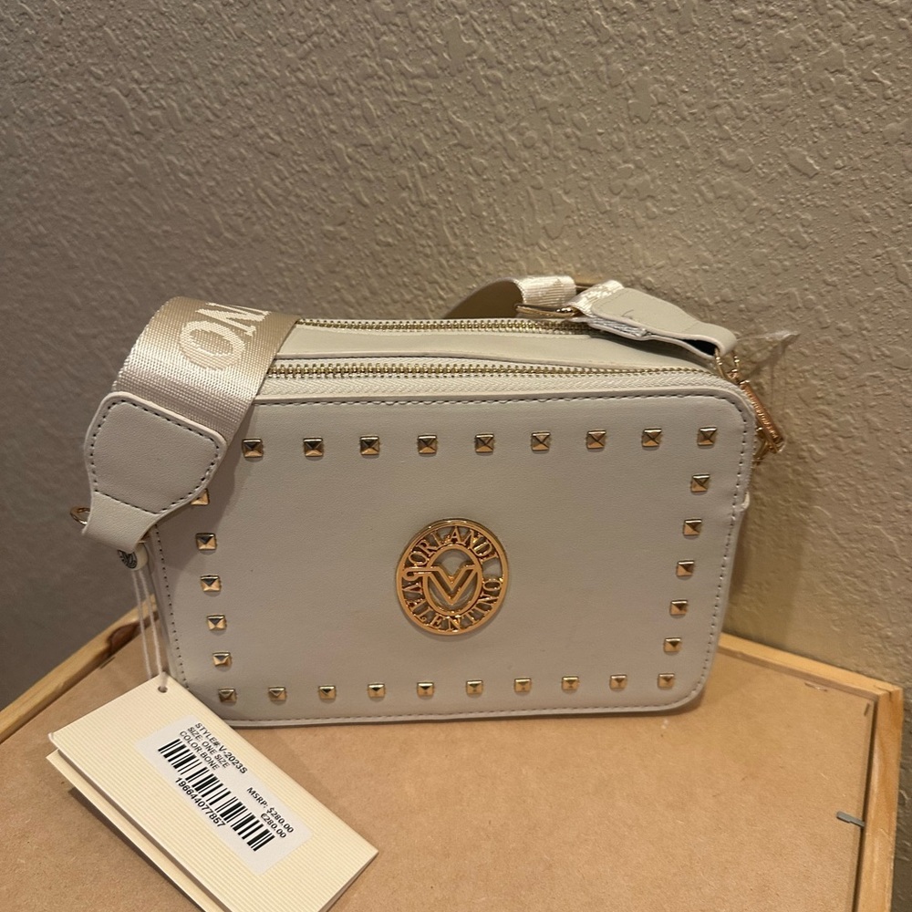 Bone Crossbody Bag with Gold Accents